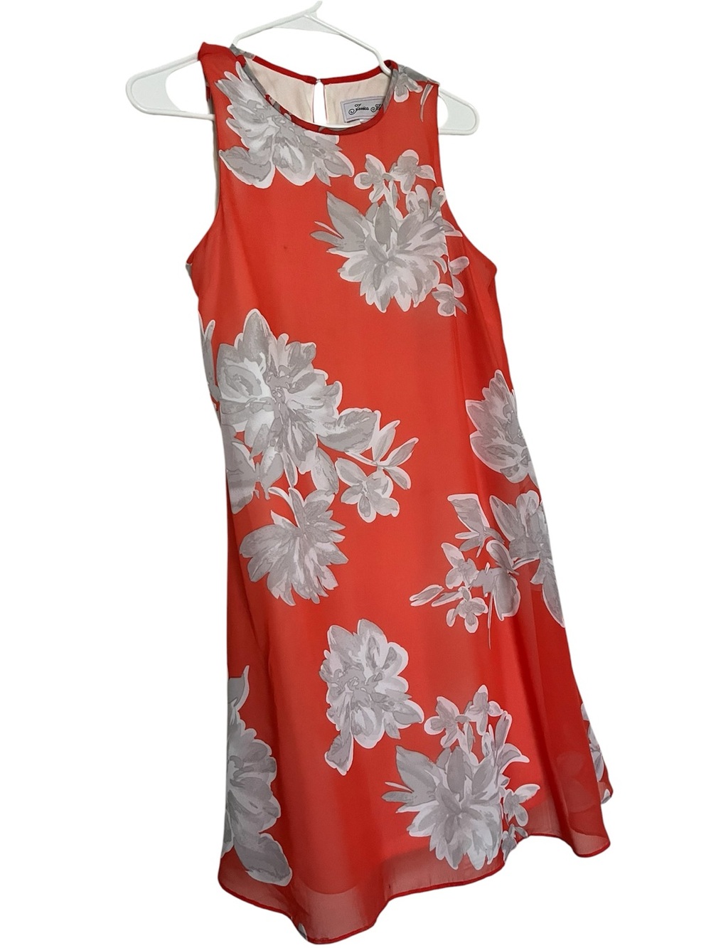 Jessica H Coral Dress with White,Gray Floral Print Pre owned Size 8 women's L134